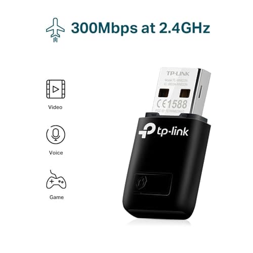 TP-Link 300Mbps Mini Wireless N USB WiFi Adapter, ideal for smooth HD video, voice streaming and online gaming,USB 2.0, Supports Windows 10/8.1/8/7/XP, Mac OS, Linux(TL-WN823N)