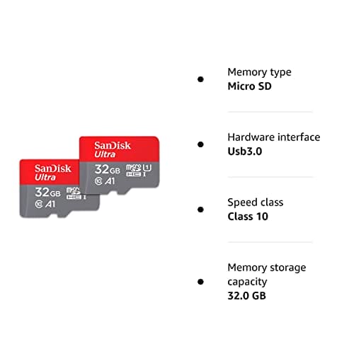 SanDisk Ultra 32 GB microSDHC Memory Card + SD Adapter with A1 App Performance Up to 120 MB/s, Class 10, U1 (Twin Pack)