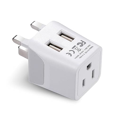 Ceptics London, Hong Kong, Ireland Travel Adapter Plug - With Dual USB + USA Input - Type G - Ultra Compact - Safe Grounded Perfect for Cell Phones, Laptops, Camera Chargers (CTU-7)