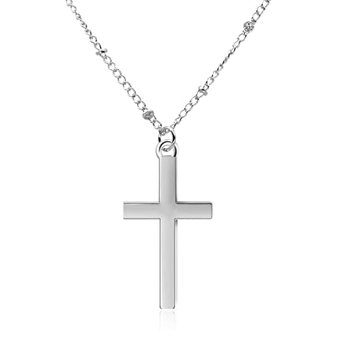 ALLY-MAGIC Tiny Cross Pendant Necklace, Silver & Gold Simple Cross Necklaces Beaded Necklaces for Birthday Memorial Christmas Thanksgiving Day Fashion Jewelry Y4-SZJXL(Silver)