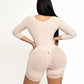 Forma tu Cuerpo, Fajas Colombianas, Bodysuit Mid Thigh with Bra, Long Sleeves, centrar Clasps, Perineal Zipper,O-093,2XL, Beige