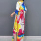 Print Fashion Asymmetrical Turn Down Collar Dress