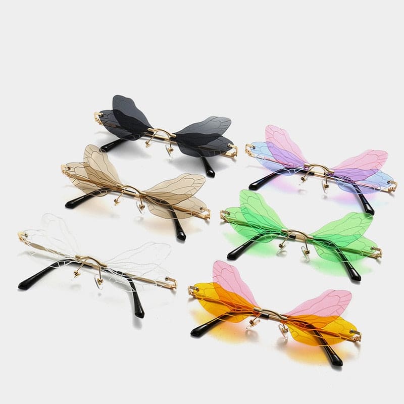 Fashion Rimless Sunglasses Women Vintage Dragonfly Steampunk Sunglasses Men Frameless Gradient Clear Lens Glasses