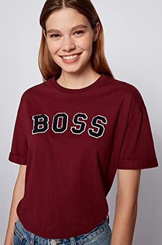 BOSS Womens C Evarsy Oversized-fit Logo T-Shirt in Organic-Cotton Jersey Red