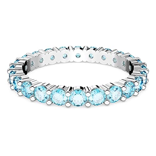 Swarovski Matrix Ring, Blue Round-Cut Crystals on a Rhodium Plated Band, from the Matrix Collection, Size 55