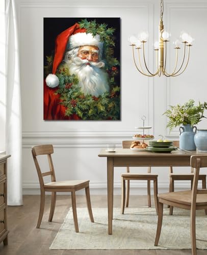 GLOKAKA Santa Claus Wall Art Christmas Santa Claus Portrait Painting Picture Poster Wall Decor Print Canvas Christmas Decorations New Year Artwork for Living Room Decoration