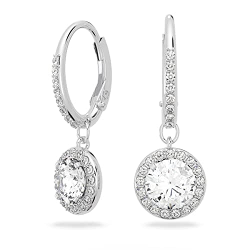 Swarovski Angelic drop earrings, Round cut, White, Rhodium plated