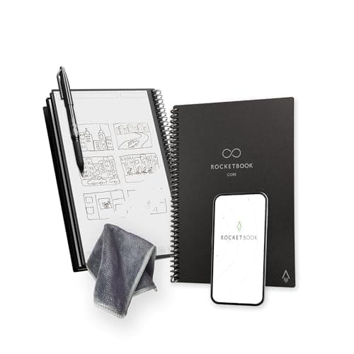 Rocketbook Reusable Digital Notebook - Smart Notepad A5 Black, Wirebound Note Book To Do List Pad, Dotted Paper with Frixion Erasable Pen and Wipe, Office Gadget with Rocketbook App Reduce Paper Waste