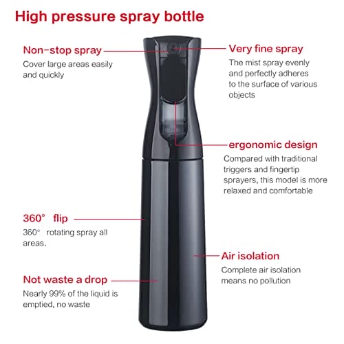 ZHIYE Hair Spray Bottle, Continuous Water Mister Bottle Empty, Aerosol Fine Mist Curly for Taming in Morning, Hairstyling, Plants, Pets, Cleaning-5.4oz/160ml (Black)