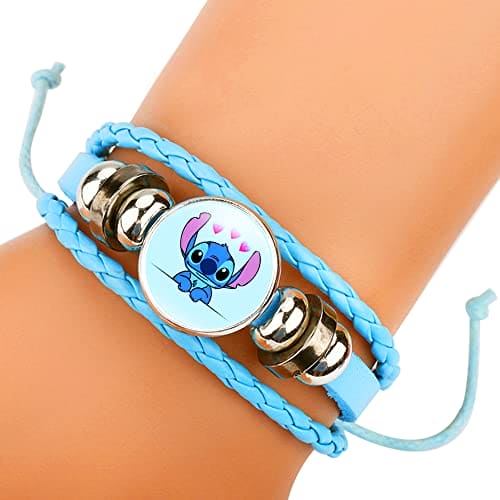 TENVAVA Stitch Bracelet Stitch Necklace Stitch Keychain Jewellery Set Lilo and Stitch Charm Bracelet Necklace Keychain 3PCS Gifts for Daughter Niece Girls Bff Women Friendship, Blue