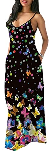 Summer Casual Plus Size Maxi Dresses for Wome Adjustable African Sundress Loose Butterfly Printed Dress with Pockets