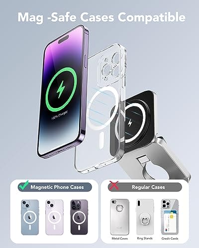 AGPTEK 3 in 1 Wireless Charging Station, Mag -Safe Magnetic Foldable Wireless Charger, Travel Charger for iPhone 15 14 13 12 Pro Max/Mini, for Apple Watch 2-9/Airpod, with Carrying Case 18W Adapter