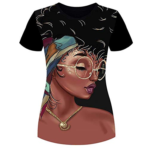 AZPSRT Women's T-Shirts Black Woman Afro Natural Hair 3D Floral Print Casual Tops for Women Tees 3XL