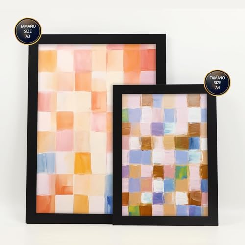 Nacnic Set of 6 Orange and Blue Mosaic 2 Posters. In Abstracts Poster Decorative frames for your living room, bedroom, home. Wall art print. Sizes A4 and A3 with Black Frames