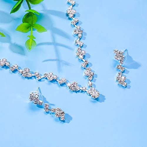 Yolev Bridal Jewelry Set Rhinestone for Wedding Jewelry Set Include Necklace Bracelet Earrings Brides Bridesmaid Prom Costume Jewelry Set for Women and Girls