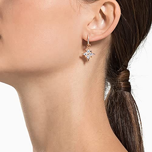 Swarovski Symbolic hoop earrings, Star, White, Rose gold-tone plated