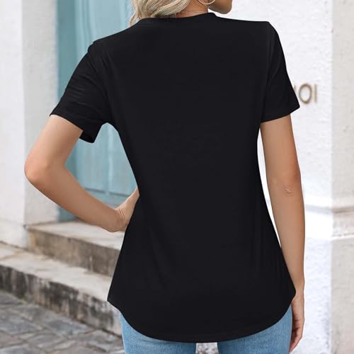 Angxiwan Today 2024 Items Under 5 Pounds Women's Blouses & Shirts Womens Casual Crew Neck Short Sleeve Pleated Tops Blouses Fashion Clothes 2024 Black