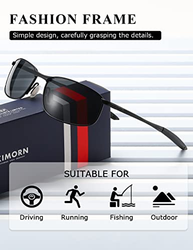 kimorn Polarized Sunglasses For Men Retor Rectangle Frame Classic Sun Glasses K0535 (Black)