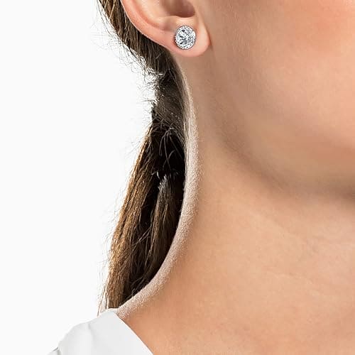 Swarovski Angelic stud earrings, Round cut, White, Rhodium plated