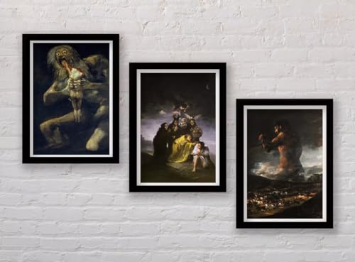 Set of 3 Vintage Francisco Goya Black Painting Art Prints - 3x A4 Poster - Triptych rolled in tubes BensArt Triptych set 3 Three Stretched Mounted Multi Panel Wall Art Classic Picture Arts Abstract A