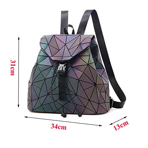 Parnerme Fashion Backpack Womens PU Leather Backpack Geometric Holographic Reflective Backpack