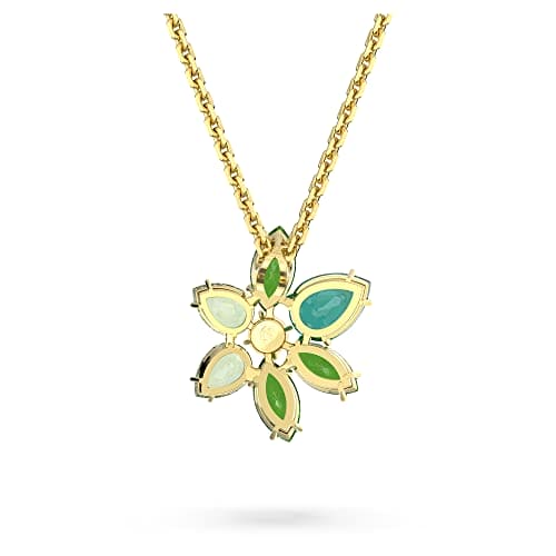 Swarovski Gema Floral Pendant Necklace, Green Petal and Round-Cut Crystals and Gold-Tone Plated, from the Gema Collection