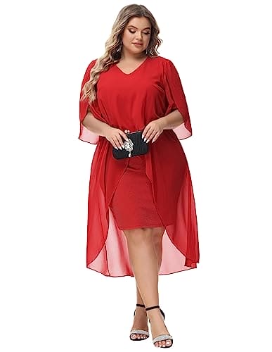 Hanna Nikole Women's Large Sizes Sleeveless Evening Dress Knee-Length Cocktail Dress Red 22 Plus Large Sizes