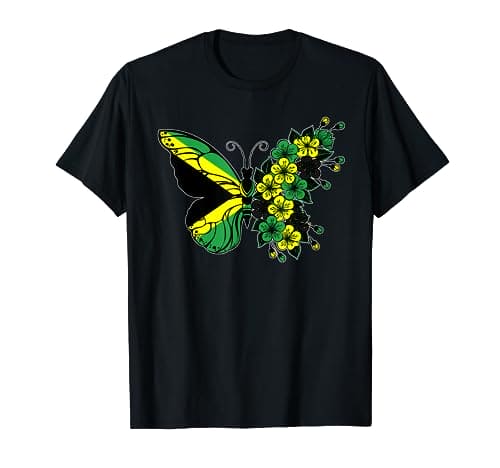 Jamaican Flag Butterfly Shirt Women Girls Jamaica Patriotic T-Shirt