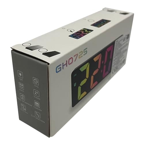 JQGO Alarm Clock Digital Battery Powered, LED Travel Alarm Clocks Beside Mains Powered Non Ticking with Snooze Temperature Date Time Brightness Adjustable for Kids Adults (Colorful)