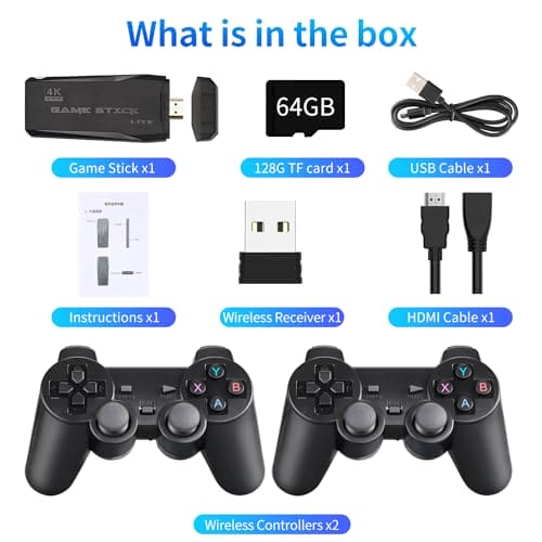 Retro Game Console - Vaomon Video Games Console, Built in 20,000+ Classic Games, 4K Game Stick HDMI Output for TV, Dual 2.4G Wireless Controllers 9 Emulators, for Kids