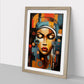 African Woman Abstract Framed Wall Art Print - Ready to Hang Picture - Modern Art for Living Room Bedroom Kitchen Home - Oak A4 (27 x 36 cm)