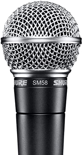 Shure SM58-LC Cardioid Dynamic Vocal Microphone with Pneumatic Shock Mount, Spherical Mesh Grille with Built-in Pop Filter, A25D Mic Clip, Storage Bag, 3-pin XLR Connector