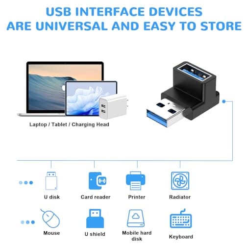 USB3.1 90 Degree Adapter, USB 3.1 Male to Female Right Angle Extension Adapter, USB A to A Adapter for Hard Drive, keyboard, Laptop, 2 Pack Angle Connector (USB 3.1 Right Angle)