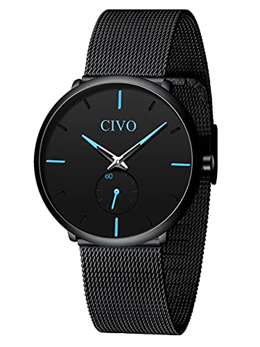 CIVO Mens Watch Black Mesh Stainless Steel Waterproof Fashion Business Dress Analog Quartz Wrist Watches for Men