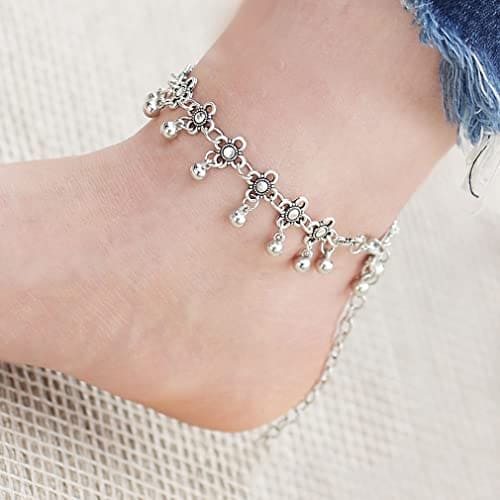 Wedity Boho Anklets Four Leaf Flower Chain Anklet Bead Pendant Ankle Bracelets Summer Accessories Beach Foot Jewelry Adjustable for Women and Girls