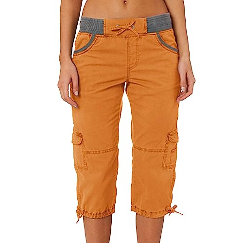 HOOUDO Items Under 1 Pound 3/4 Cargo Shorts Capri Pants for Women UK Summer Cropped Leggings for Women with Lace Summer Tops for Women UK Clearance Prime Items Under 5 P Orange