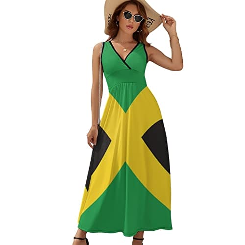 Jamaican Flag Maxi Dress for Women Sleeveless Long Summer Dresses Beach Dresses A Line L