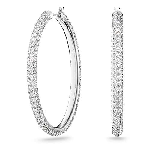 Swarovski Stone hoop earrings, White, Rhodium plated