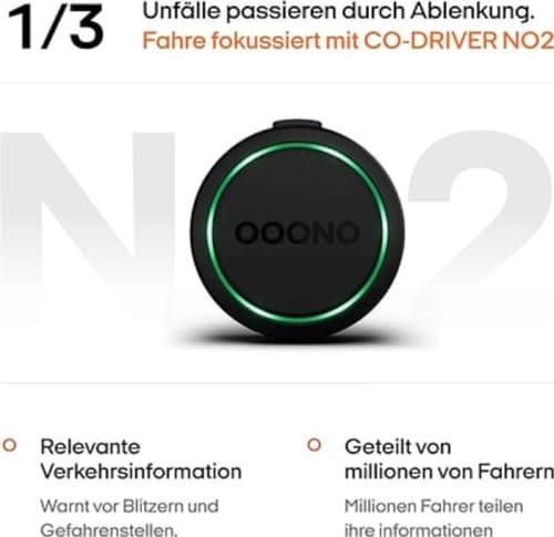 OOONO CO-DRIVER NO2 [NEW MODEL 2024] - Optimised Traffic Safety Alarm - Warns of Speed Cameras and Road Hazards - Rechargeable - LED Indicator - CarPlay & Android Auto Compatible