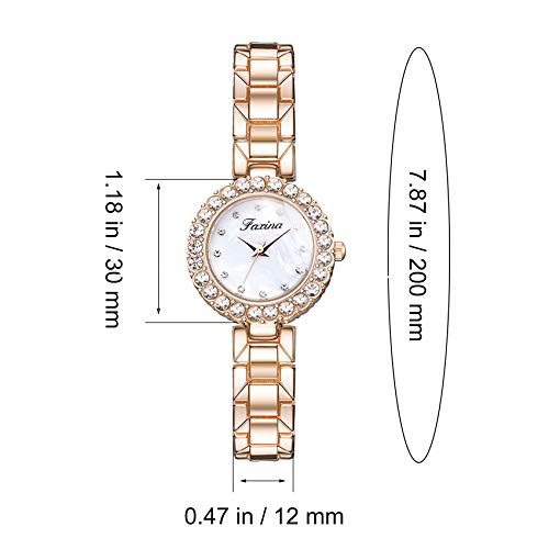 Clastyle Rose Gold Watch and Bracelet Set for Women - Elegant Diamond Ladies Watches with Bangle - Womens Watch and Jewellery Set with Mother of Pearl