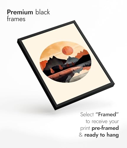 Sunset Abstract Poster, Scandi Minimalist Boho Print, Modern Art Bauhaus, Archival Matte, A4 (Black Frame) - 29.7x21cm