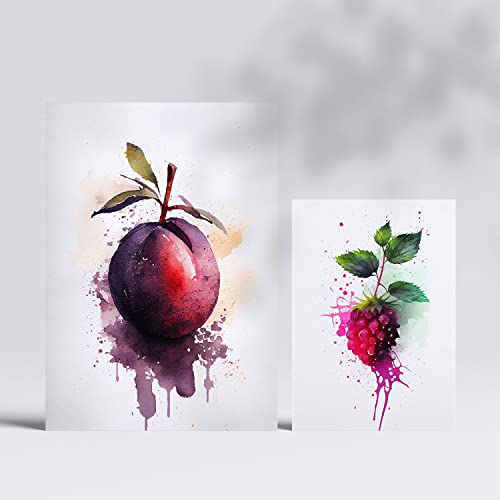 Nacnic Purple Fruits Posters. Prints of Fruits, Vegetables and Healthy Food in Watercolour Art Style over Pure White Backgrounds. Aesthetic Illustrations for Interior Design and Decoration. A4 & A3.