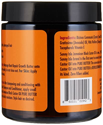 Sunny Isle Jamaican Black Castor Oil Root Repair Growth Butter 4oz | Restores & Revitalizes ALL Damaged Hair Types | Nutrient-Rich, Stimulates Hair Growth | Fights Dry, Itchy, Flaky Scalp