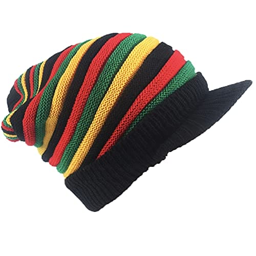 Wool Knit Rasta Hat Reggae Jamaican Cap Colorful Beanie Hat Crochet Knitted Slouchy Baggy Cap Rainbow