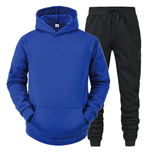 Cocila Todays Deals Mens Color Matching Two Hooded Pocket Pullover Sweater Pants Set Suits Mens Suit Rain Coat Sale Clearance