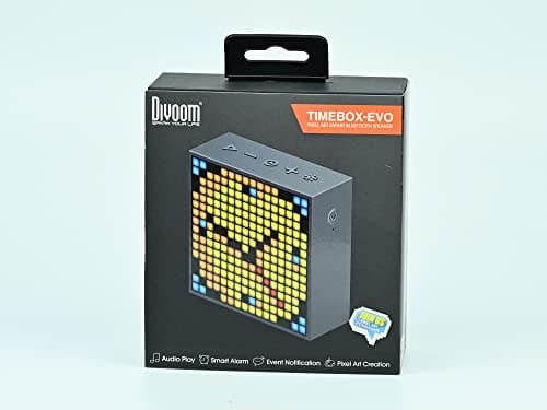 Divoom Timebox evo Pixel Art LED Bluetooth Speaker App Control, Smart Portable Wireless Speaker with Powerful Bass, Supports Alarm Clock Radio, Microphone (Black,1 Pack)