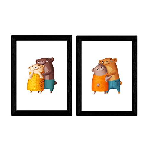 Nacnic Set of 2 prints bears love animals, in A4 size Poster. Frameless