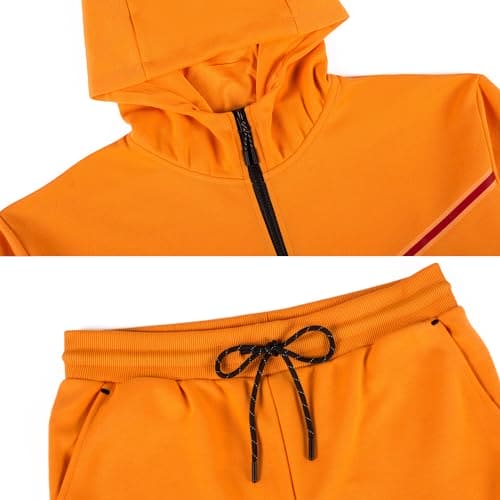 ANGELA BEBE Men's Tracksuits Sweatsuits For Men Hooded Tracksuit Sweatsuit Long Sleeve Full-Zip Jogging Sweatpants 2 Piece, Orange, Small