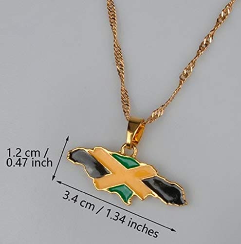 Gold Jamaica Flag Map Country Necklace Pendant 45cm chain