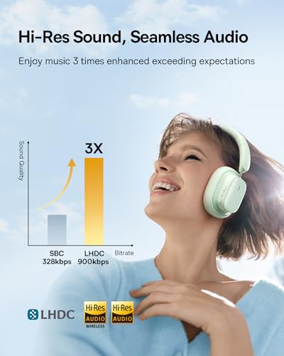 Baseus Active Noise Cancelling Headphones with 100H Playtime, LHDC Hi-Res Sound, Reduce Noise by Up to 95%, Spatial Audio, ENC Mics, 0.038s Low Latency, Bluetooth 5.3 Wireless Headphones - Bowie H1i